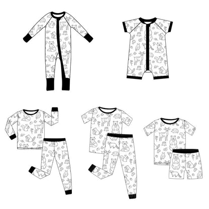 Custom Christmas collection Printing fabric Organic Bamboo/Cotton Baby romper Pajamas Set OEM