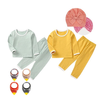 Custom Plain color Long Sleeve Organic Bamboo/Cotton Baby Two Piece Pajamas Set for Kid sleeping wear outwear