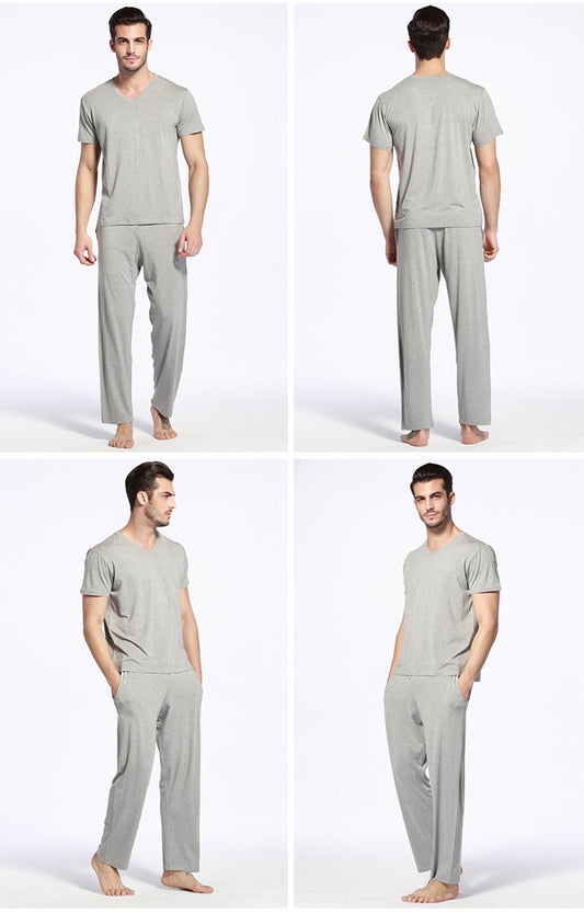 Customize Mens Two-piece Pajamas Set 95% Bamboo 5%Spandex Super soft high quality mens sleeping wear OEM