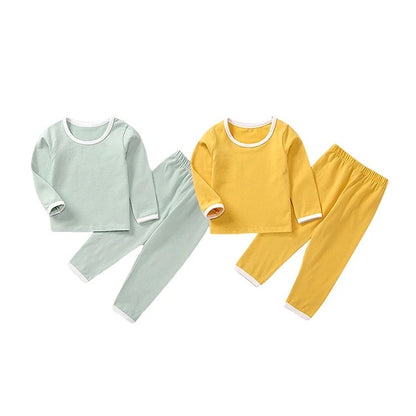 Custom Plain color Long Sleeve Organic Bamboo/Cotton Baby Two Piece Pajamas Set for Kid sleeping wear outwear