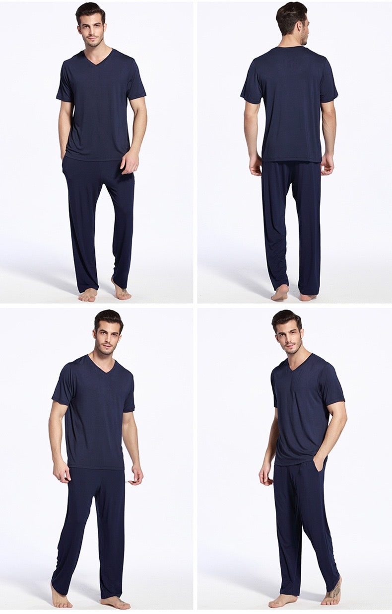 Customize Mens Two-piece Pajamas Set 95% Bamboo 5%Spandex Super soft high quality mens sleeping wear OEM