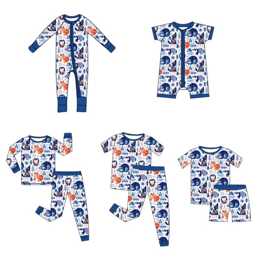 Custom Printing fabric Organic Bamboo/Cotton Baby romper Pajamas Set OEM