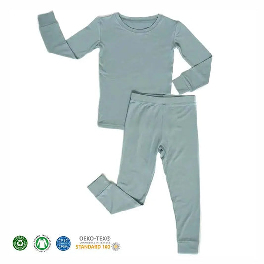 Custom Plain color Long Sleeve Organic Bamboo/Cotton Baby Two Piece Pajamas Set