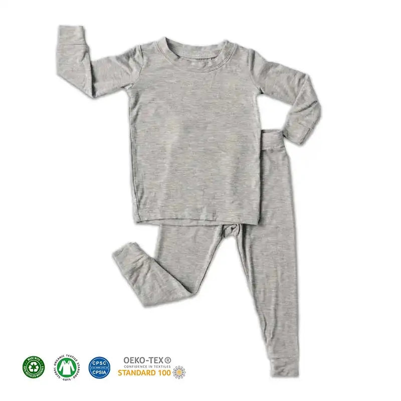 Custom Plain color Long Sleeve Organic Bamboo/Cotton Baby Two Piece Pajamas Set