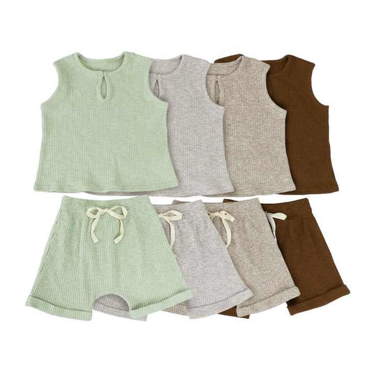 Custom Wholesale bamboo cotton blend Ribbed fabric 250g Casual Baby Kids Clothing Vest Sets